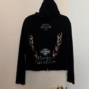 Harley-Davidson Black Hoodie with Metallic Flame Accents